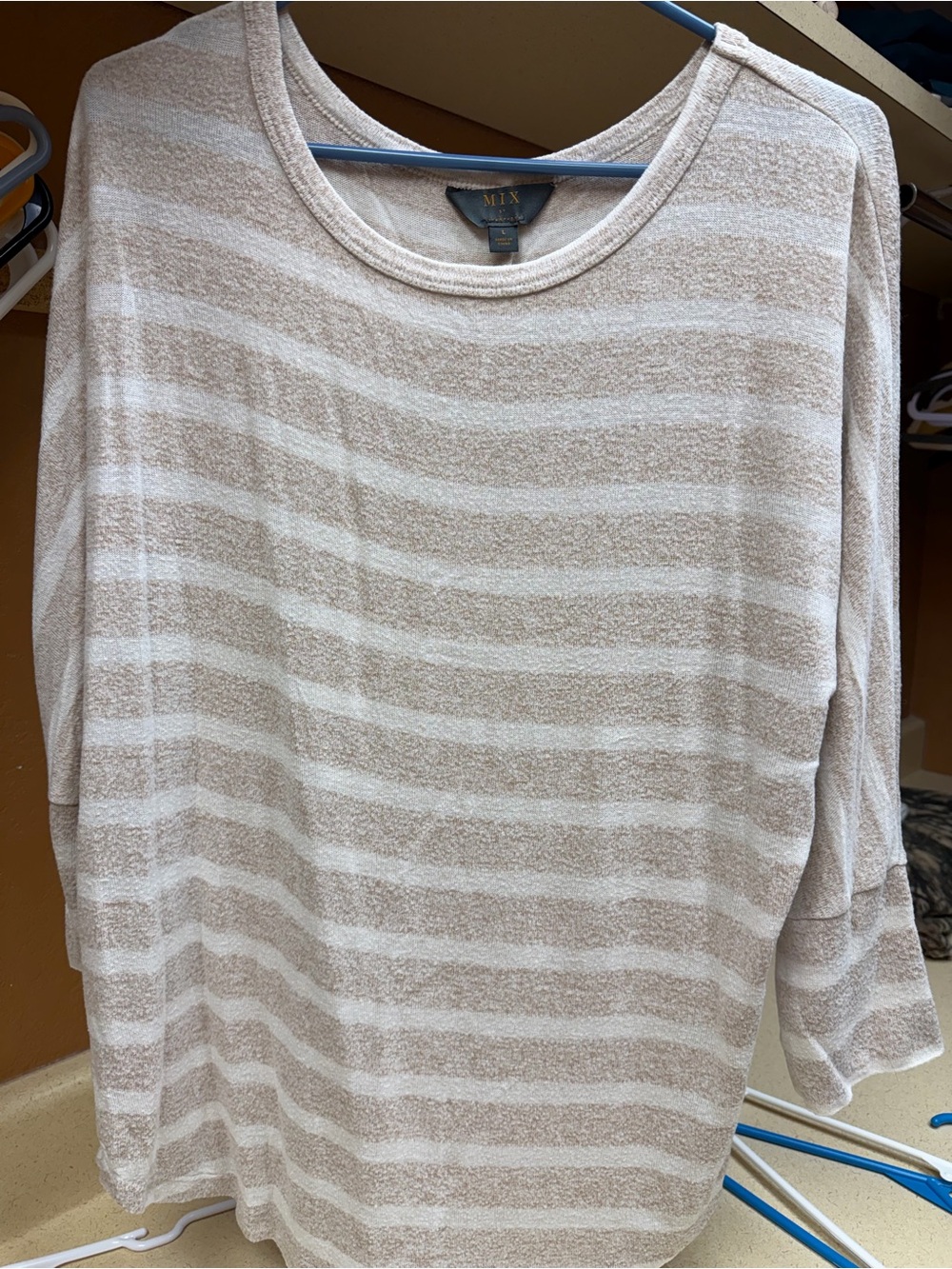 Mix Cream and White Striped Long Sleeve Knit Top